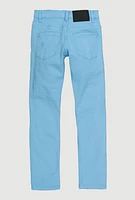 Boys Distressed Patch and Repair Jeans, Blue, Size 18