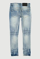 Boys Whiskered Distressed Patch and Repair Jeans, Blue, Size 16