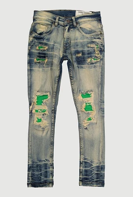 Boys Vintage Wash Rip and Repair Jeans, Blue, Size 12