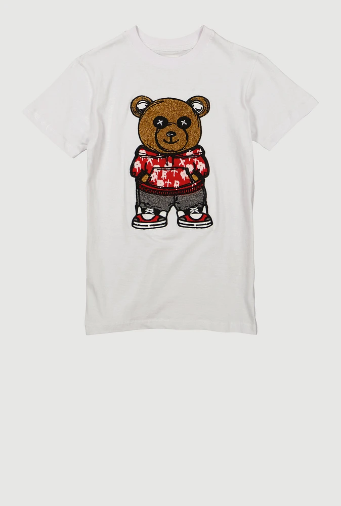 Boys Bear Chenille Patch Graphic Tee, White, Size 14-16