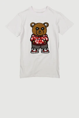 Boys Bear Chenille Patch Graphic Tee, White, Size 14-16