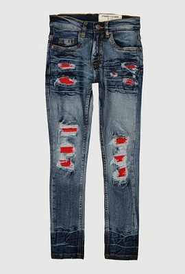 Boys Whiskered Patch and Repair Jeans, Blue, Size 20