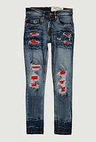 Boys Whiskered Patch and Repair Jeans, Blue, Size 20