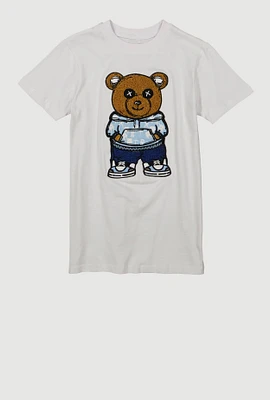 Boys Chenille Bear Patch Graphic Tee, White,