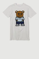 Boys Chenille Bear Patch Graphic Tee, White, Size XL