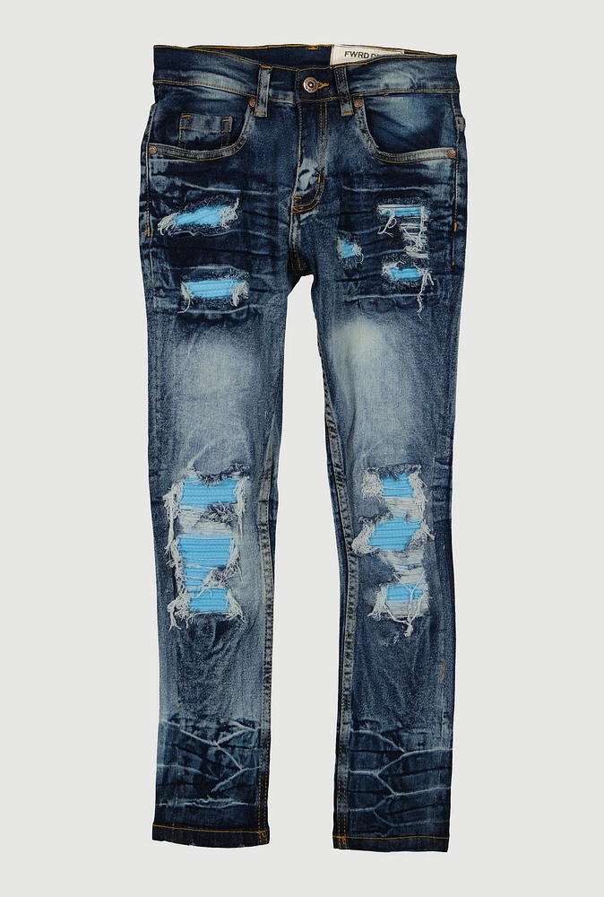 Boys Mineral Wash Rip and Repair Jeans, Blue, Size 12