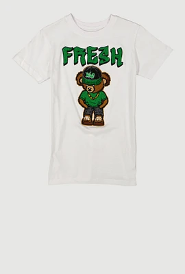 Boys Chenille Fresh Bear Patch Graphic Tee, White, Size M