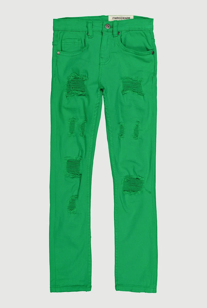 Boys Patch and Repair Jeans, Green, Size 12