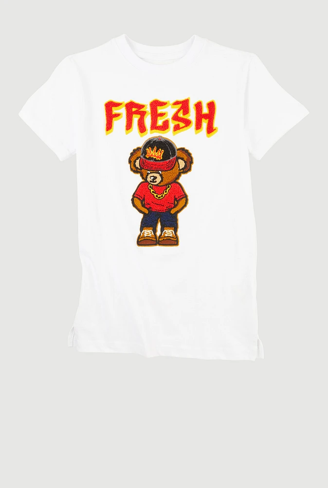 Boys Fresh Bear Chenille Graphic Tee, White,