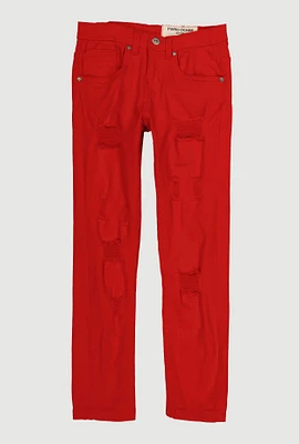 Boys Solid Distressed Jeans, Red,