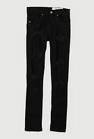 Boys Frayed Patch and Repair Distressed Jeans, Black, Size 14
