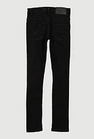 Boys Frayed Patch and Repair Distressed Jeans, Black, Size 8