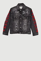 Boys Distressed Sinners X Saints Denim Jacket, Grey, Size M