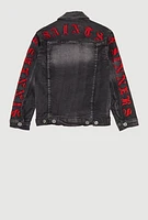 Boys Distressed Sinners X Saints Denim Jacket, Grey, Size M