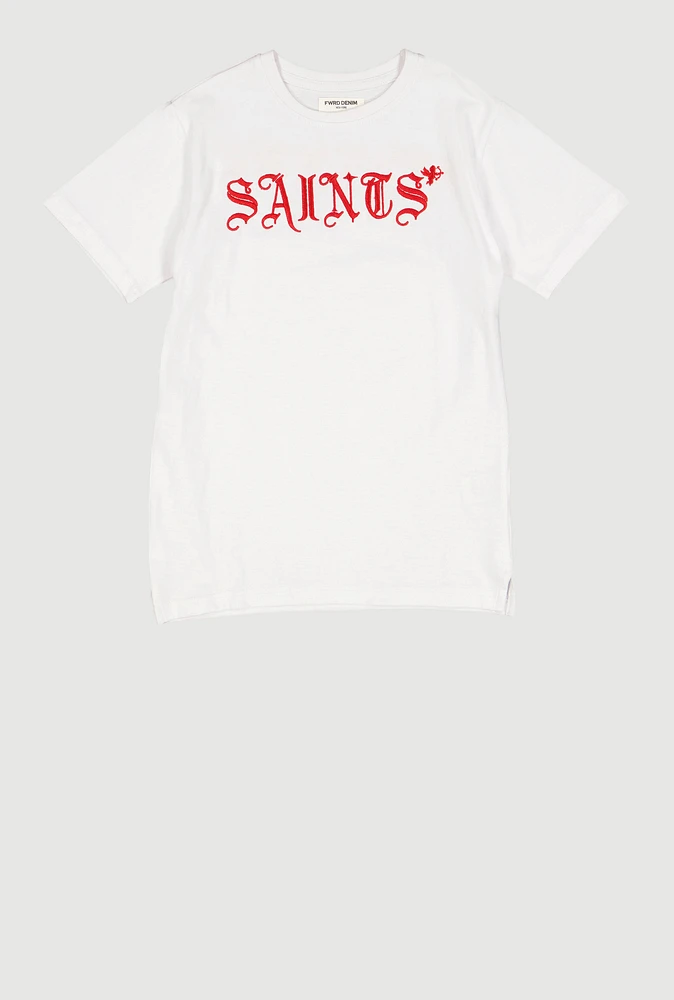 Boys Embroidered Saints and Sinners Graphic Tee, White, Size 14-16