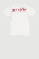 Boys Embroidered Saints and Sinners Graphic Tee, White, Size 14-16