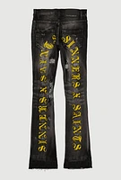 Boys Mineral Wash Sinners X Saints Patch and Repair Jeans, Grey, Size 16