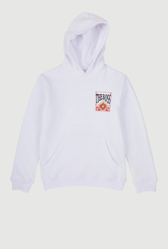 Boys The Boss Graphic Hoodie, White, Size 8