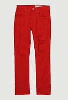 Boys Distressed Moto Skinny Jeans, Red, Size 10