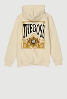 Boys The Boss Graphic Hooded Sweatshirt, Beige, Size 10-12