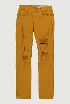 Boys Solid Distressed Moto Jeans, Khaki, Size 8