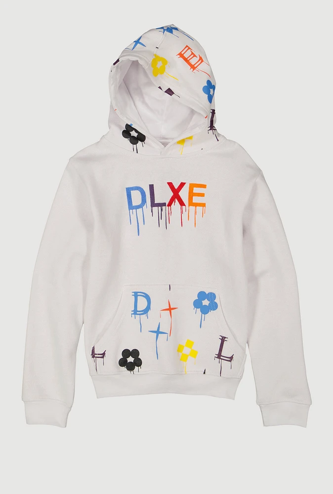 Boys DLXE Drip Pattern Hooded Sweatshirt, White, Size 18-20