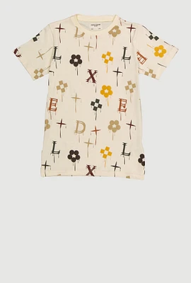 Boys Drip Printed Pattern T Shirt, Beige,