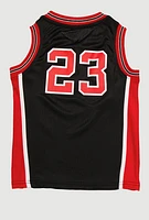 Little Boys Contrast Trim Graphic Basketball Jersey, Black, Size 7