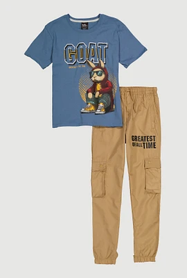 Boys GOAT Graphic Tee and Cargo Joggers, Multi, Size 16-18
