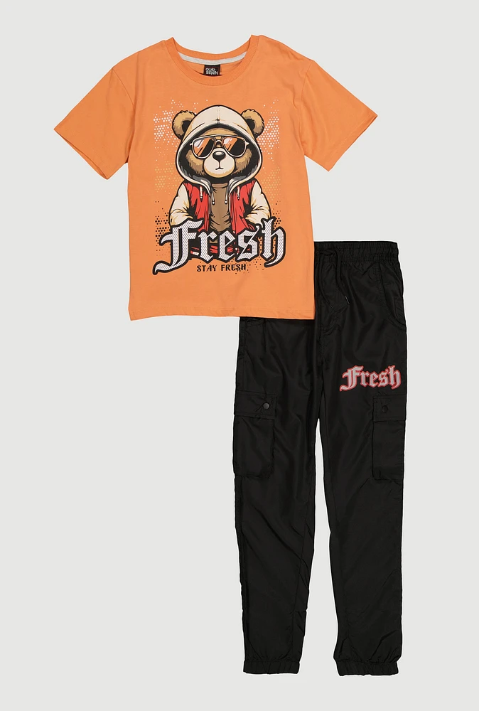 Boys Stay Fresh Graphic Tee and Cargo Joggers, Orange, Size 12-14