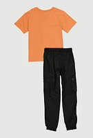 Boys Stay Fresh Graphic Tee and Cargo Joggers, Orange, Size 8-10