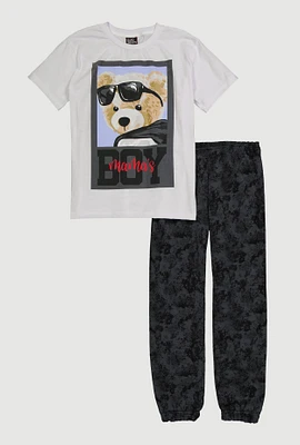 Boys Mamas Boy Graphic Tee and Sweatpants, Grey, Size 8-10