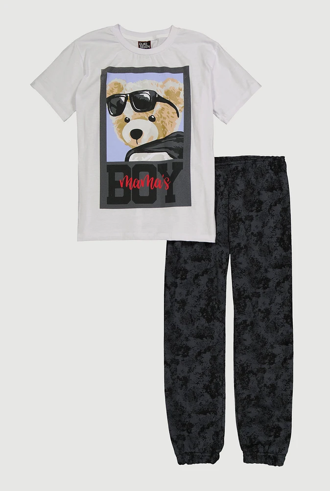 Boys Mamas Boy Graphic Tee and Sweatpants, Grey, Size 12-14