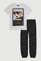 Boys Mamas Boy Graphic Tee and Sweatpants, Grey, Size 12-14