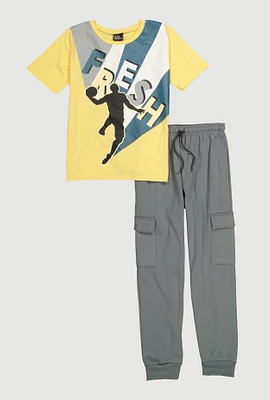 Boys Fresh Tee and Cargo Joggers, Yellow, Size 12-14