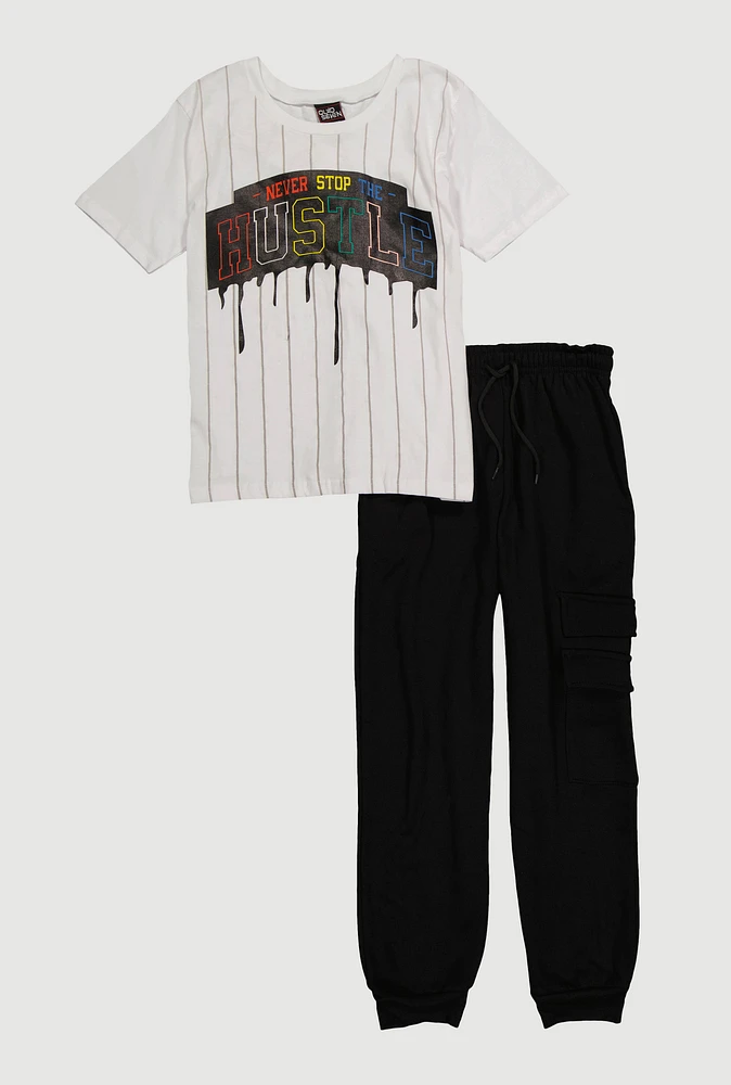 Boys Hustle Graphic Tee and Cargo Joggers, Multi, Size 12-14