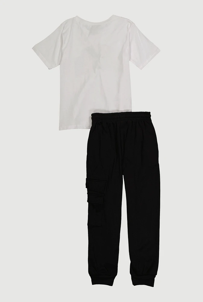 Boys Hustle Graphic Tee and Cargo Joggers, Multi, Size 16-18