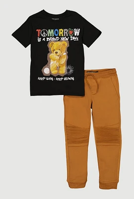 Boys Bear Graphic Tee and Moto Joggers, Multi, Size 12