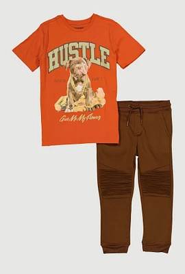 Boys Hustle Dog Graphic T Shirt and Moto Joggers, Orange, Size 12