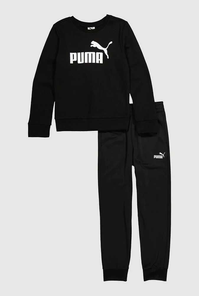 Boys Puma Logo Sweatshirt and Joggers, Black,