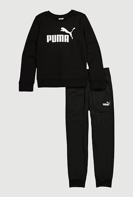 Boys Puma Logo Sweatshirt and Joggers, Black,