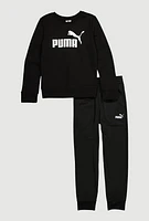 Boys Puma Logo Sweatshirt and Joggers, Black,