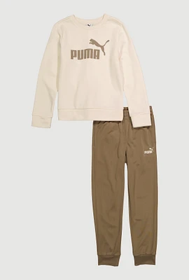 Boys Puma Graphic Sweatshirt and Joggers, Khaki, Size 14-16
