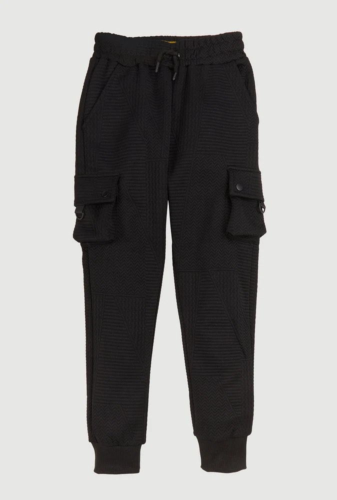 Boys Textured Cargo Joggers, Black, Size 14-16
