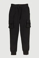 Boys Textured Cargo Joggers, Black, Size 14-16