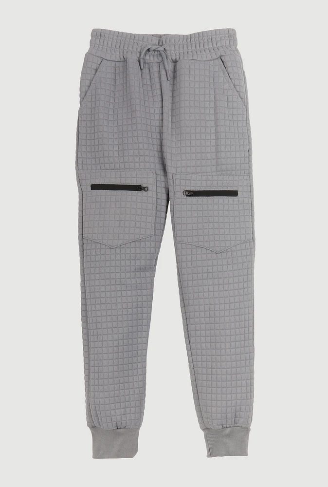 Boys Textured Knit Cargo Joggers, Grey, Size 8