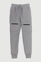 Boys Textured Knit Cargo Joggers, Grey, Size 8
