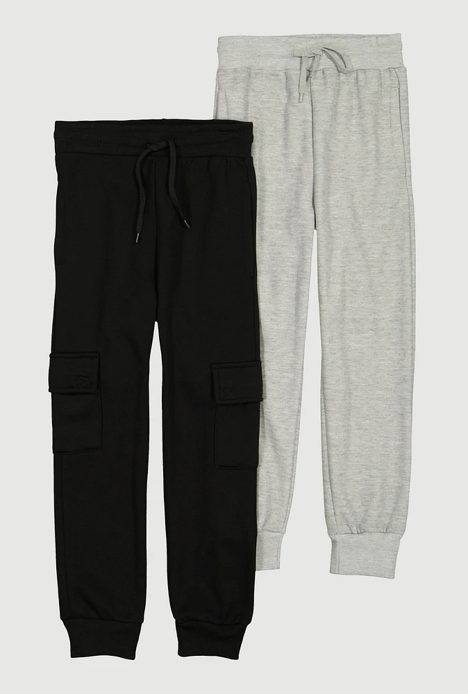 Boys Cargo Pocket Joggers 2 Pack, Multi, Size 10-12