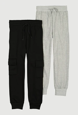 Boys Cargo Pocket Joggers 2 Pack, Multi, Size 10-12