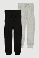 Boys Cargo Pocket Joggers 2 Pack, Multi, Size 10-12